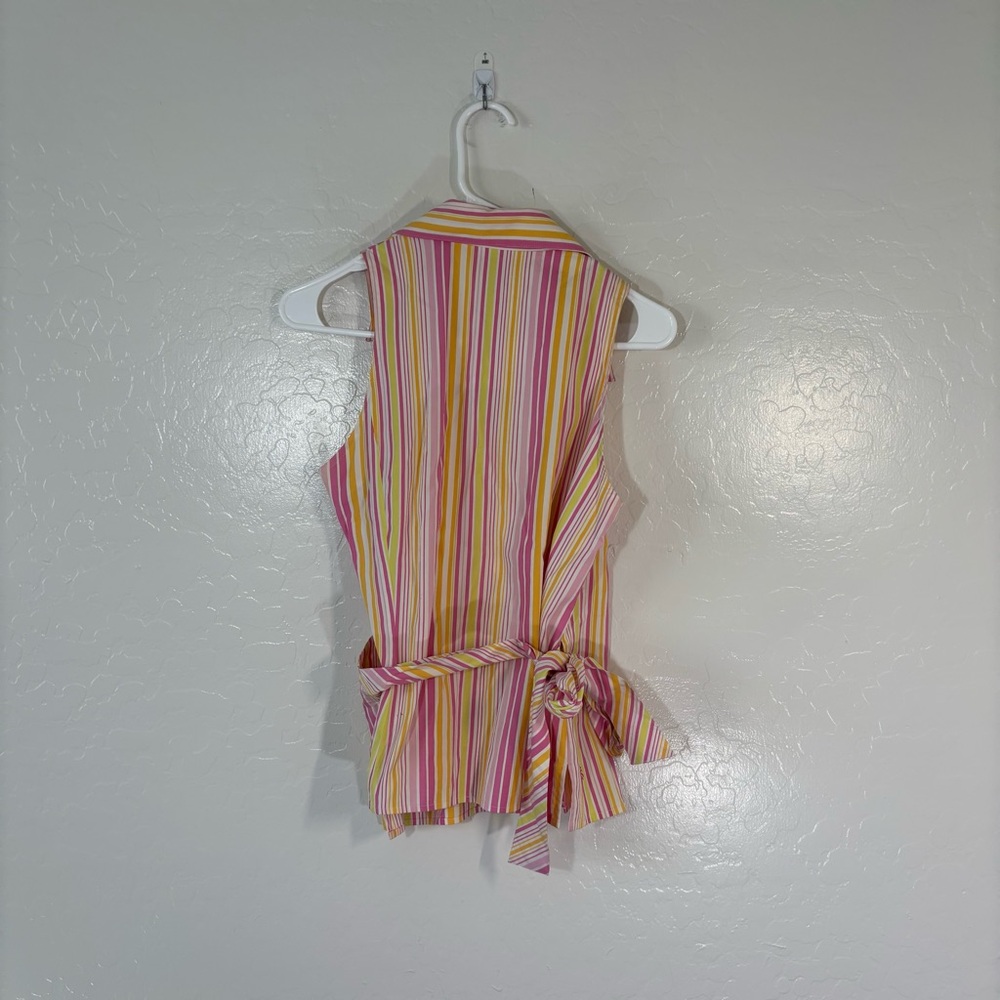 Lilly Pulitzer Vintage White Label Wrap Shirt Golden Lion Maritime Stripe Sz 6 - Picture 5 of 7